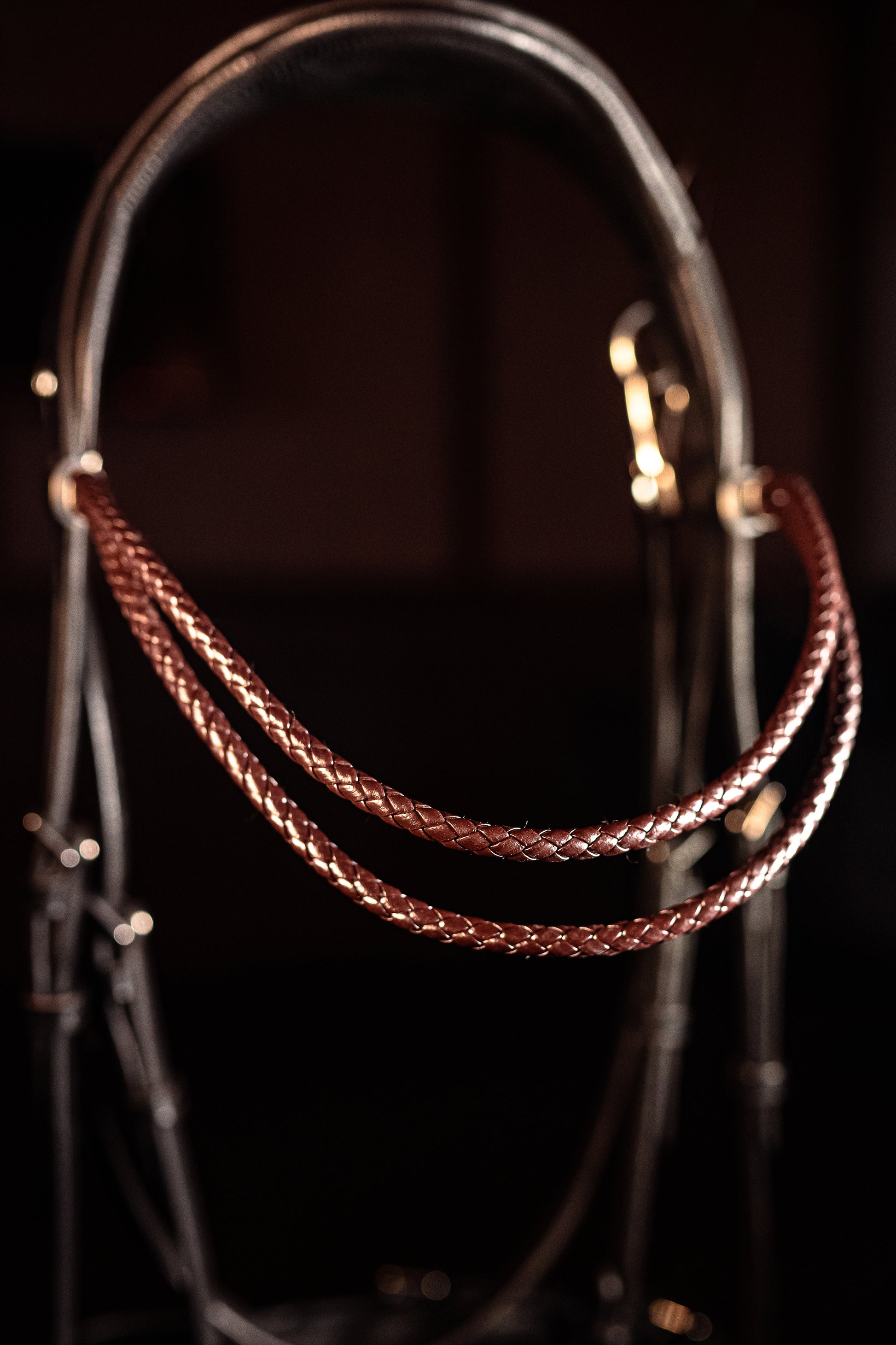 Horse browband Double Braided Leather by IBV Equine
Featuring a double strand of meticulously braided leather, this browband creates a distinctive texture and a subtle, refined presence. The warm, earthy hue of the leather provides a natural complement to any horse's coat and bridle.
Evadable in 2 colors brown and black. 
Each browband is handmade from scratch using premium European materials and durable leather. Featuring our exclusive magnetic snap system, you can instantly change your browband to suit an