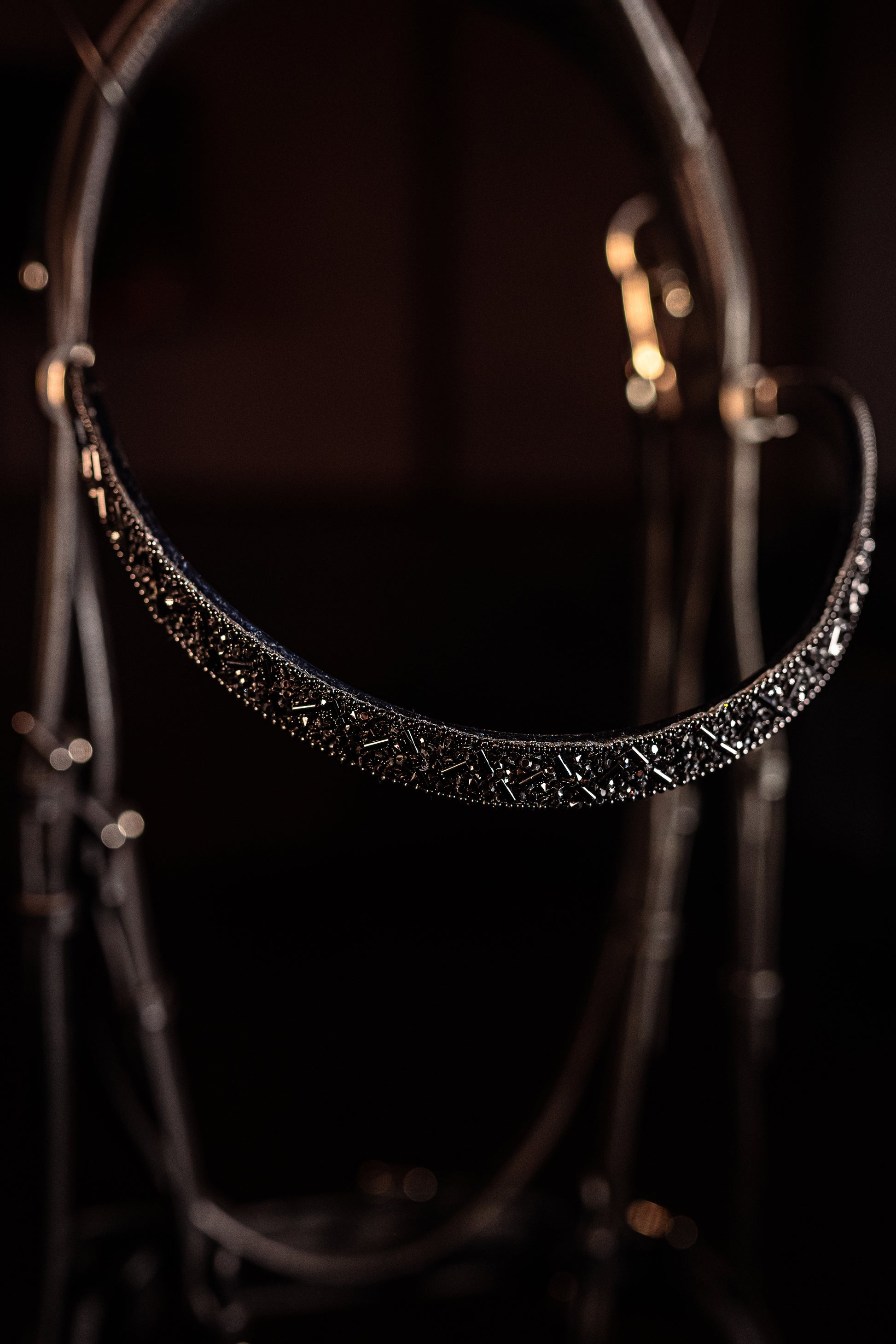 Horse browband Leather Beads Black by IBV Equine